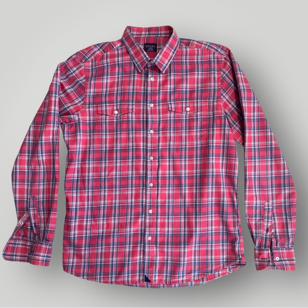 UNTUCKit Ojai Tall Plaid Button Down Shirt Mens XL Tall Slim Red Utility